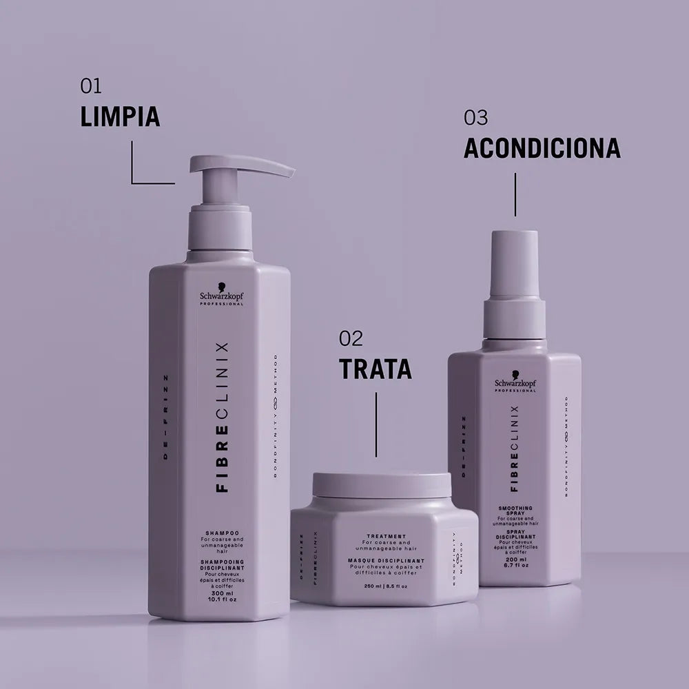 Schwarzkopf Professional Fibre Clinix De-Frizz Shampoo 300 ml Shampoo Antifrizz para Cabello Rebelde y Encrespado