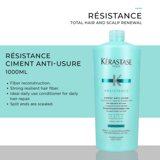 Kérastase Resistance Ciment Anti-Usure 1000 ml Acondicionador Reconstructor Profesional para Cabello Dañado y Quebradizo