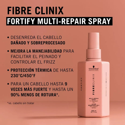Schwarzkopf Professional Fibre Clinix Fortify Spray Conditioner 200 ml Acondicionador en Spray Fortalecedor sin Enjuague para Cabello Dañado y Quebradizo