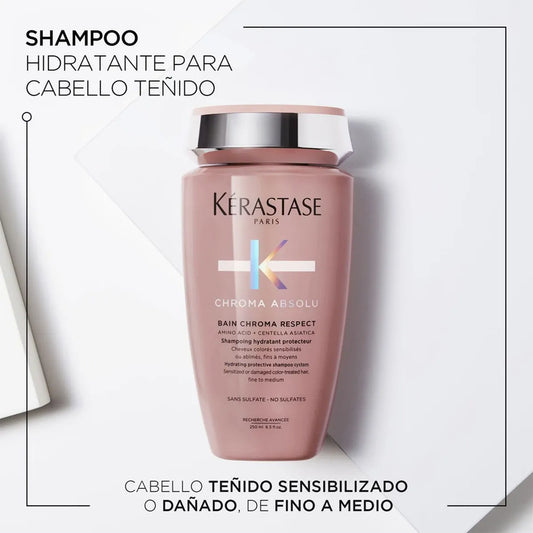 Kérastase Chroma Absolu Bain Chroma Respect Shampoo Hidratante para Cabello Teñido Fino a Medio