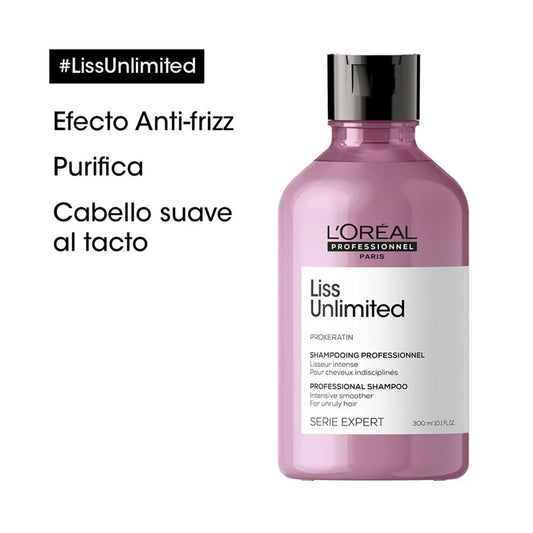 L'Oréal Professionnel Liss Unlimited Shampoo 300 ml Shampoo Antifrizz para Cabello Rebelde y Encrespado