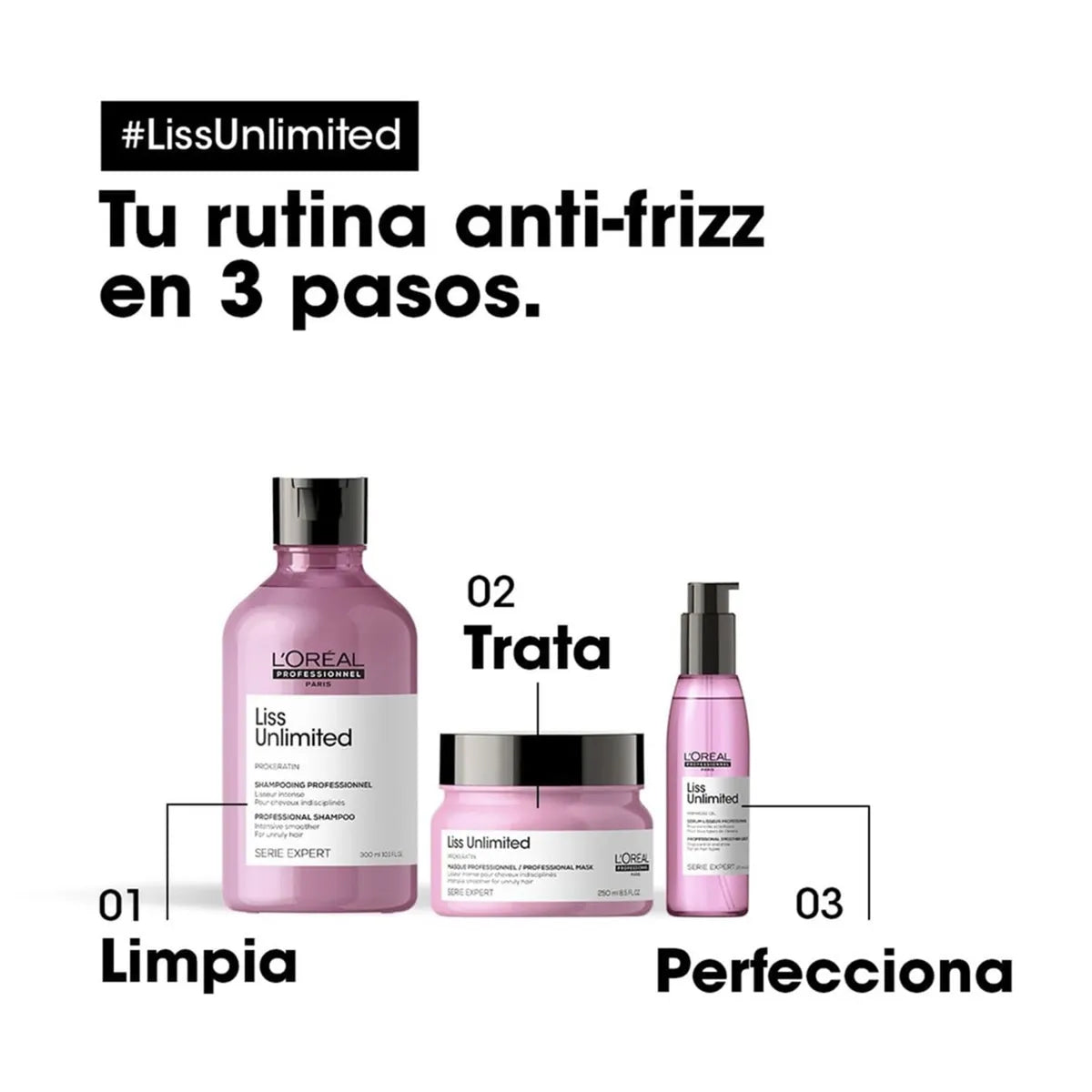 L'Oréal Professionnel Liss Unlimited Shampoo 300 ml Shampoo Antifrizz para Cabello Rebelde y Encrespado