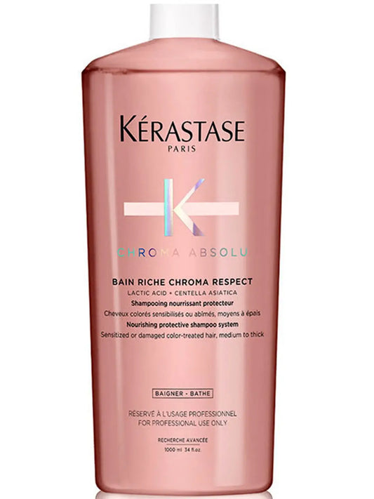 Kérastase Chroma Absolu Bain Riche Chroma Respect 1000 ml Shampoo Nutritivo Protector para Cabello Teñido y Sensibilizado