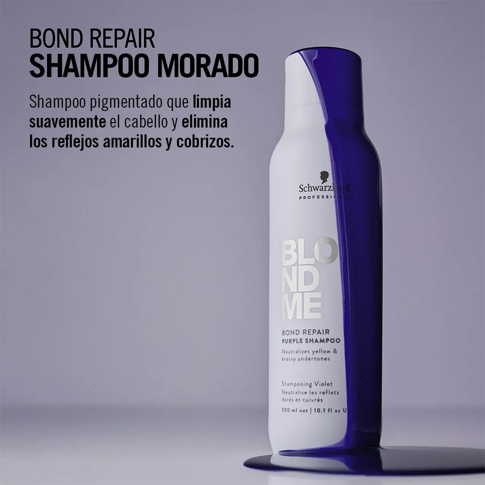 Schwarzkopf Professional BlondMe Bond Repair Purple Shampoo 300 ml Shampoo Matizante para Cabello Rubio, Decolado y con Mechas