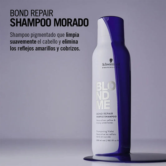 Schwarzkopf Professional BlondMe Bond Repair Purple Shampoo 300 ml Shampoo Matizante para Cabello Rubio, Decolado y con Mechas