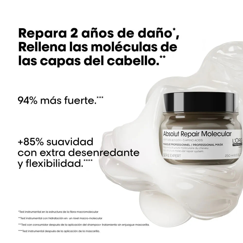 L'Oréal Professionnel Absolut Repair Molecular Mascarilla Reparadora 250 ml Tratamiento Profesional para Cabello Dañado
