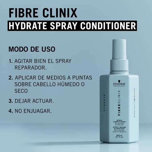 Schwarzkopf Professional Fibre Clinix Hydrate Spray Conditioner 200 ml Acondicionador Hidratante en Spray sin Enjuague para Cabello Seco y Deshidratado