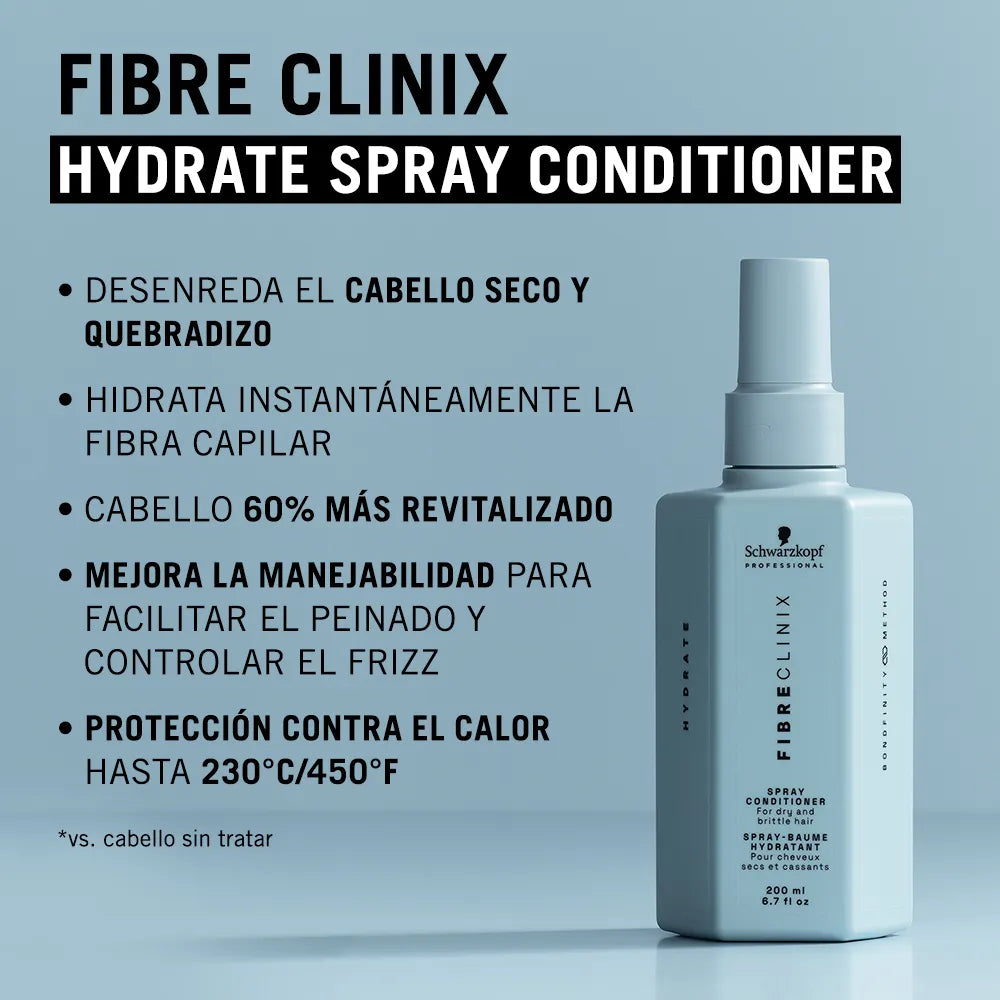 Schwarzkopf Professional Fibre Clinix Hydrate Spray Conditioner 200 ml Acondicionador Hidratante en Spray sin Enjuague para Cabello Seco y Deshidratado