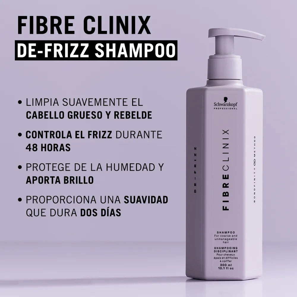 Schwarzkopf Professional Fibre Clinix De-Frizz Shampoo 300 ml Shampoo Antifrizz para Cabello Rebelde y Encrespado