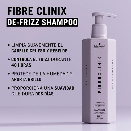 Schwarzkopf Professional Fibre Clinix De-Frizz Shampoo 300 ml Shampoo Antifrizz para Cabello Rebelde y Encrespado