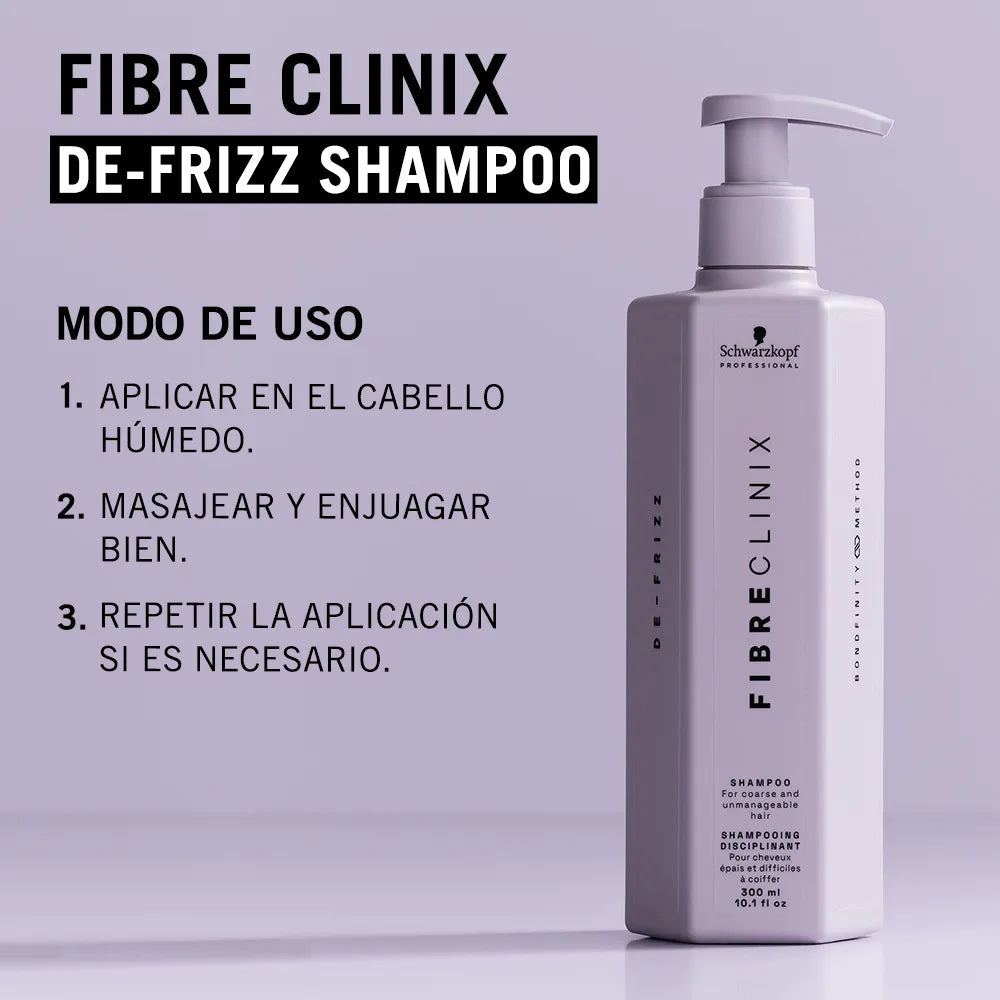 Schwarzkopf Professional Fibre Clinix De-Frizz Shampoo 300 ml Shampoo Antifrizz para Cabello Rebelde y Encrespado