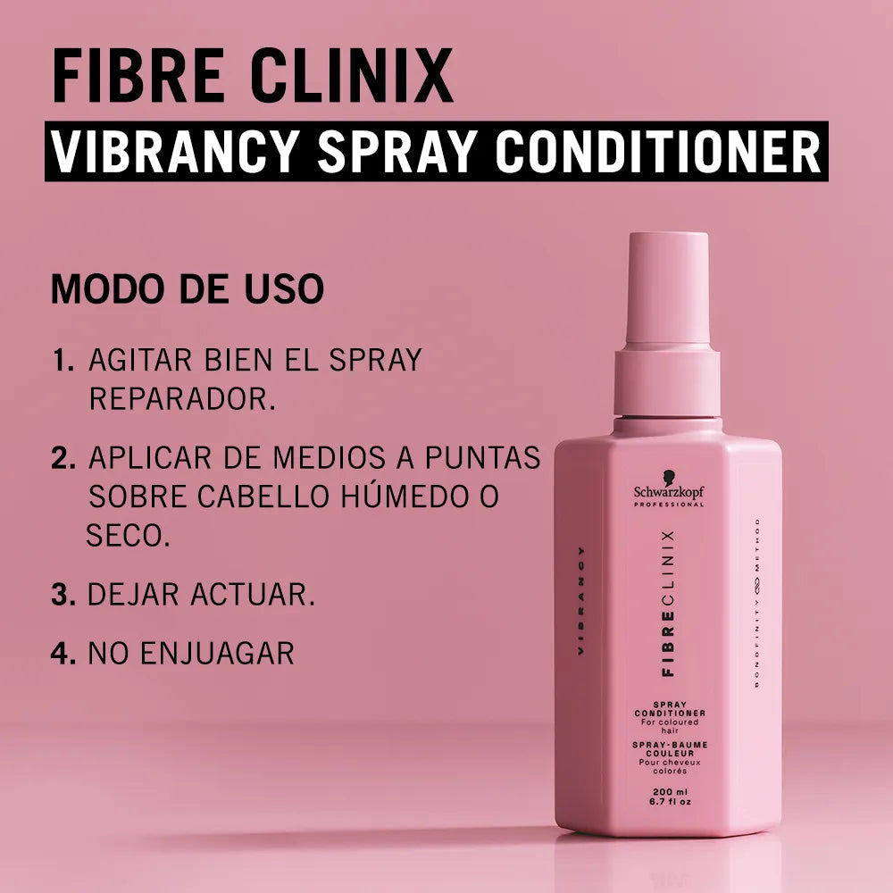 Schwarzkopf Professional Fibre Clinix Vibrancy Spray Conditioner 200 ml Acondicionador en Spray Protector del Color sin Enjuague para Cabello Teñido