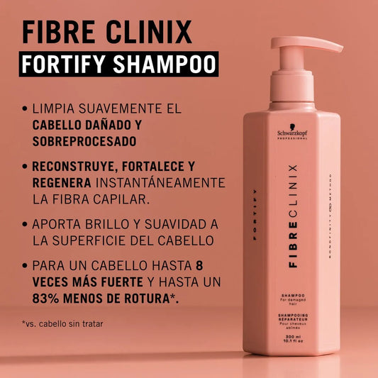 Schwarzkopf Professional Fibre Clinix Fortify Shampoo 300 ml Shampoo Fortalecedor para Cabello Dañado y Quebradizo