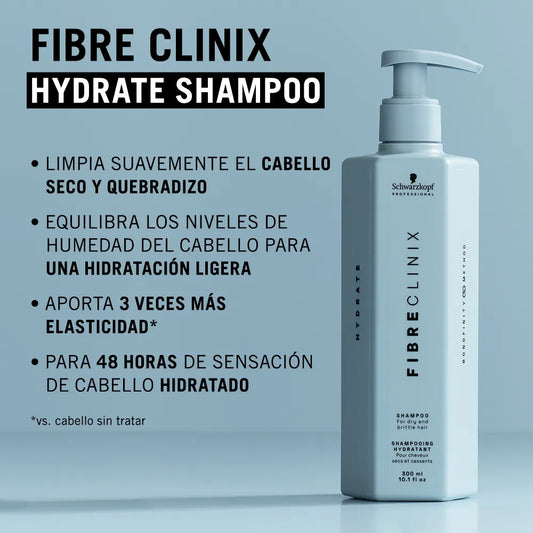 Schwarzkopf Professional Fibre Clinix Hydrate Shampoo 300 ml Shampoo Hidratante para Cabello Seco y Deshidratado