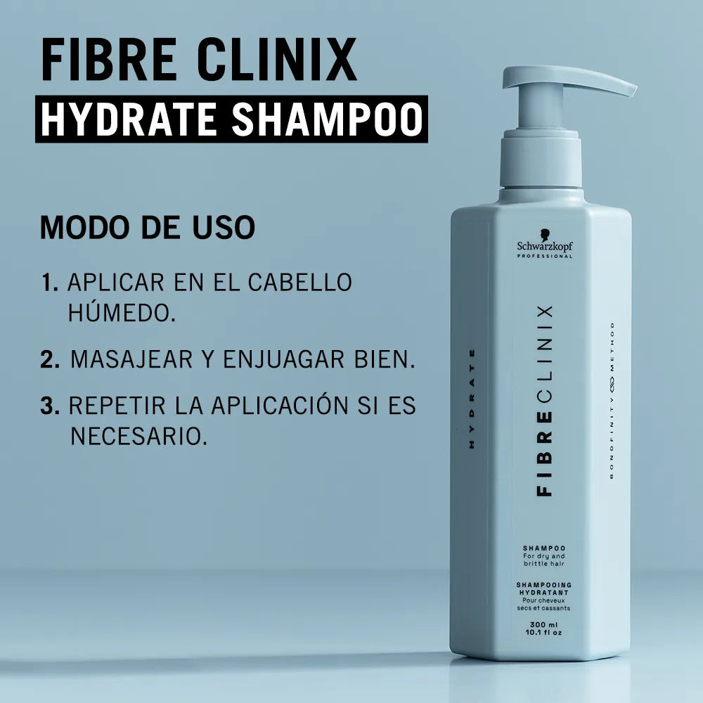 Schwarzkopf Professional Fibre Clinix Hydrate Shampoo 300 ml Shampoo Hidratante para Cabello Seco y Deshidratado