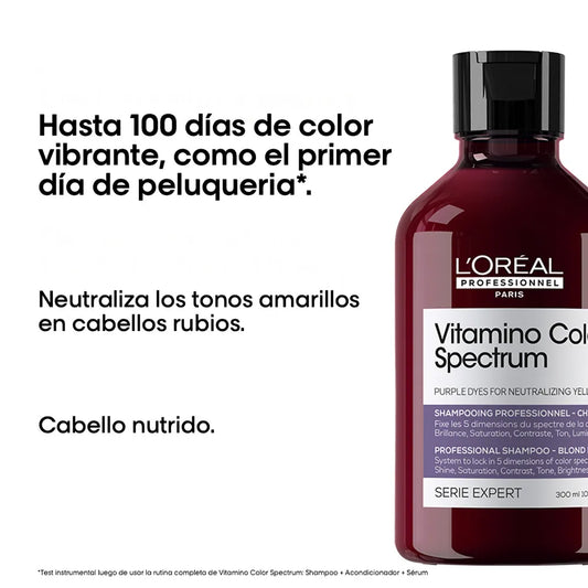 L'Oréal Professionnel Vitamino Color Spectrum Purple Shampoo 300 ml Shampoo Matizador para Cabello Rubio, Decolorado y con Mechas