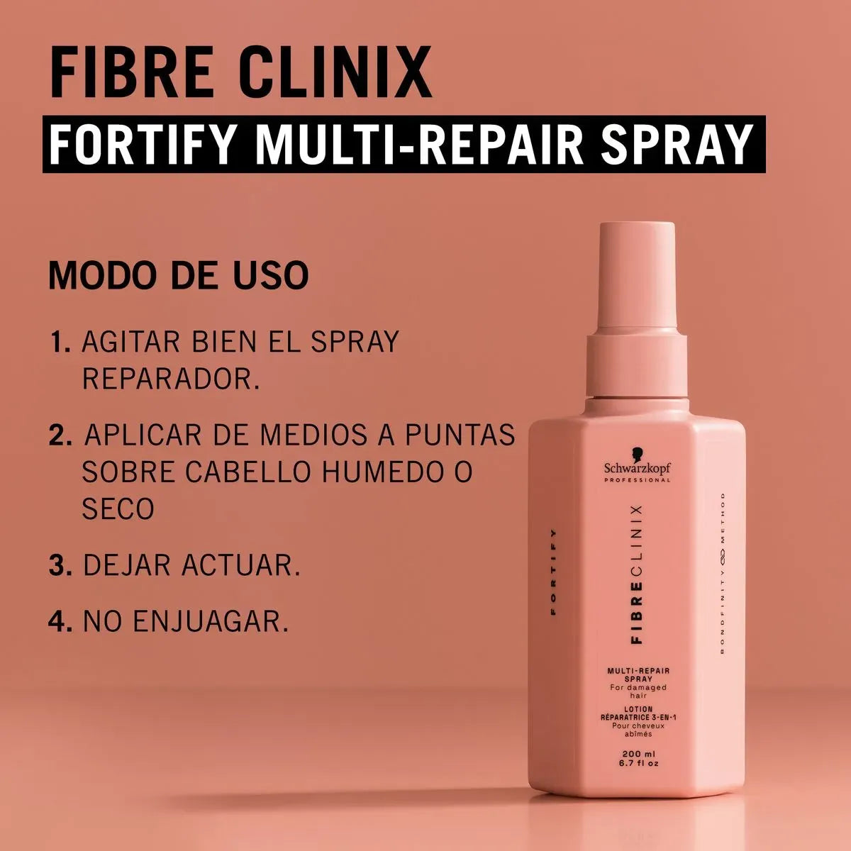 Schwarzkopf Professional Fibre Clinix Fortify Spray Conditioner 200 ml Acondicionador en Spray Fortalecedor sin Enjuague para Cabello Dañado y Quebradizo