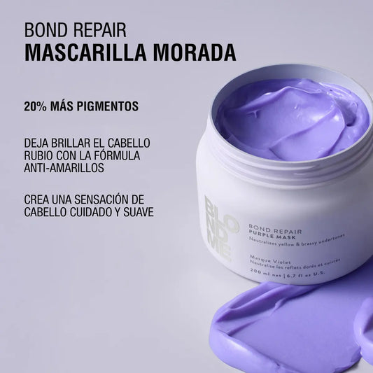 Schwarzkopf Professional BlondMe Bond Repair Purple Mask 200 ml Mascarilla Matizante para Cabello Rubio, Decolorado y con Mechas