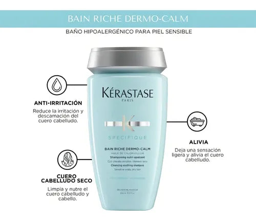 Kérastase Spécifique Bain Riche Dermo-Calm Shampoo Calmante para Cuero Cabelludo Sensible y Cabello Seco
