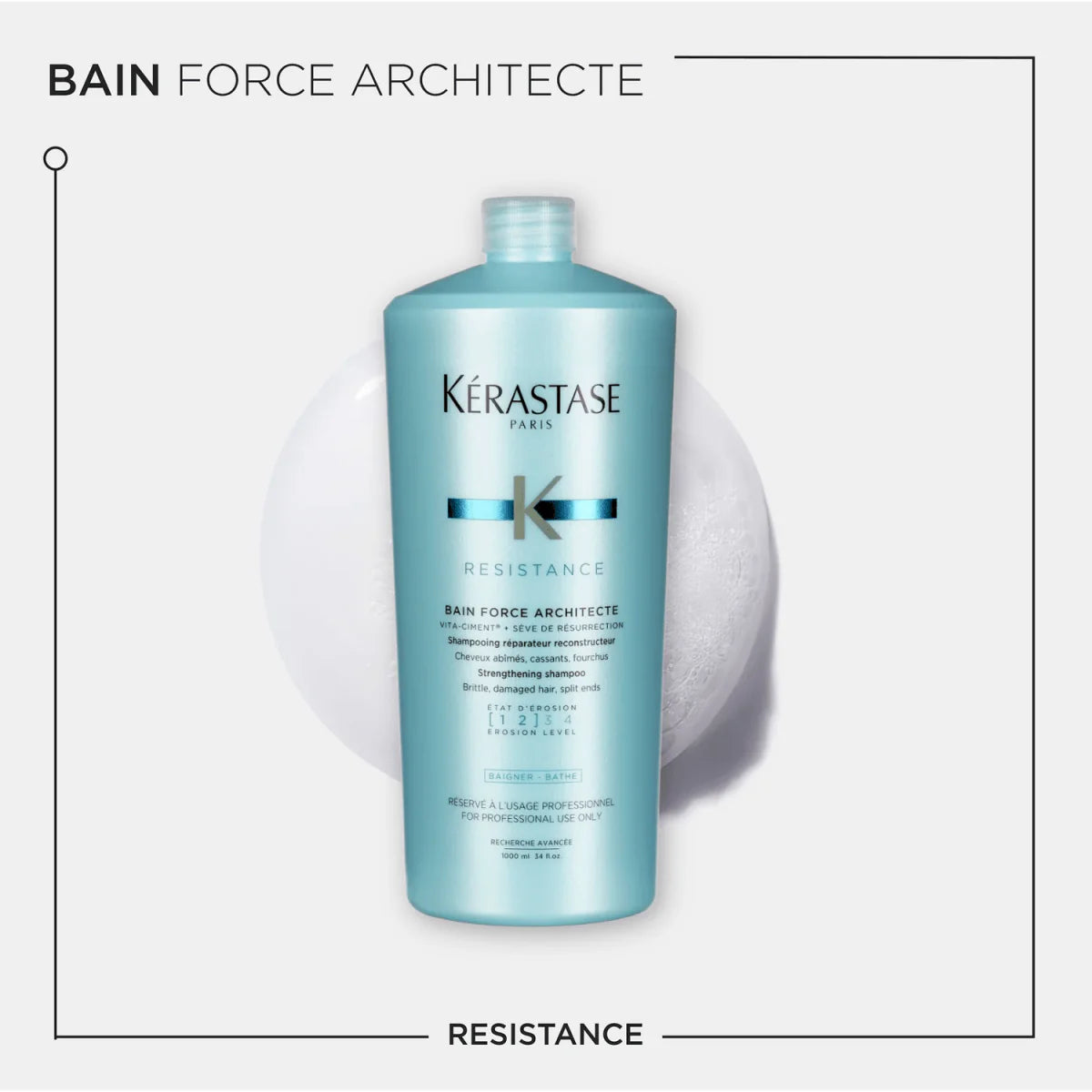 Kérastase Resistance Bain Force Architecte 1000 ml Shampoo Reconstructor para Cabello Dañado y Quebradizo