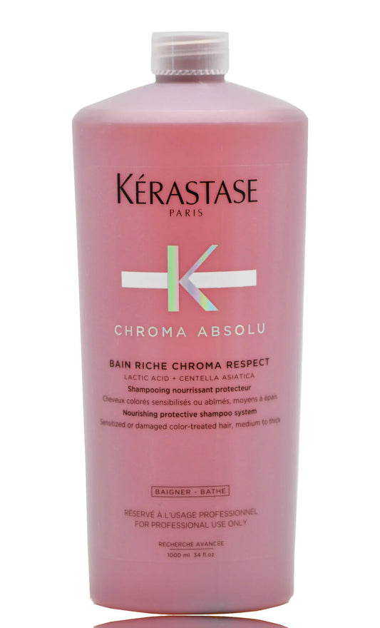 Kérastase Chroma Absolu Bain Riche Chroma Respect 1000 ml Shampoo Nutritivo Protector para Cabello Teñido y Sensibilizado