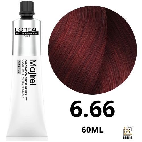 L’Oréal Professionnel Majirel 6.66 – Rubio Oscuro Rojo Intenso Coloración Permanente Profesional 60 ml