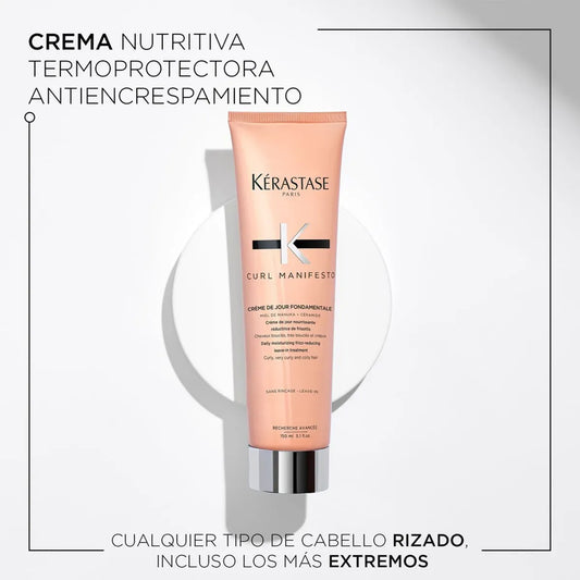Kérastase Curl Manifesto Crème De Jour Fondamentale Crema Hidratante Sin Enjuague para Cabello Ondulado, Rizado y Afro