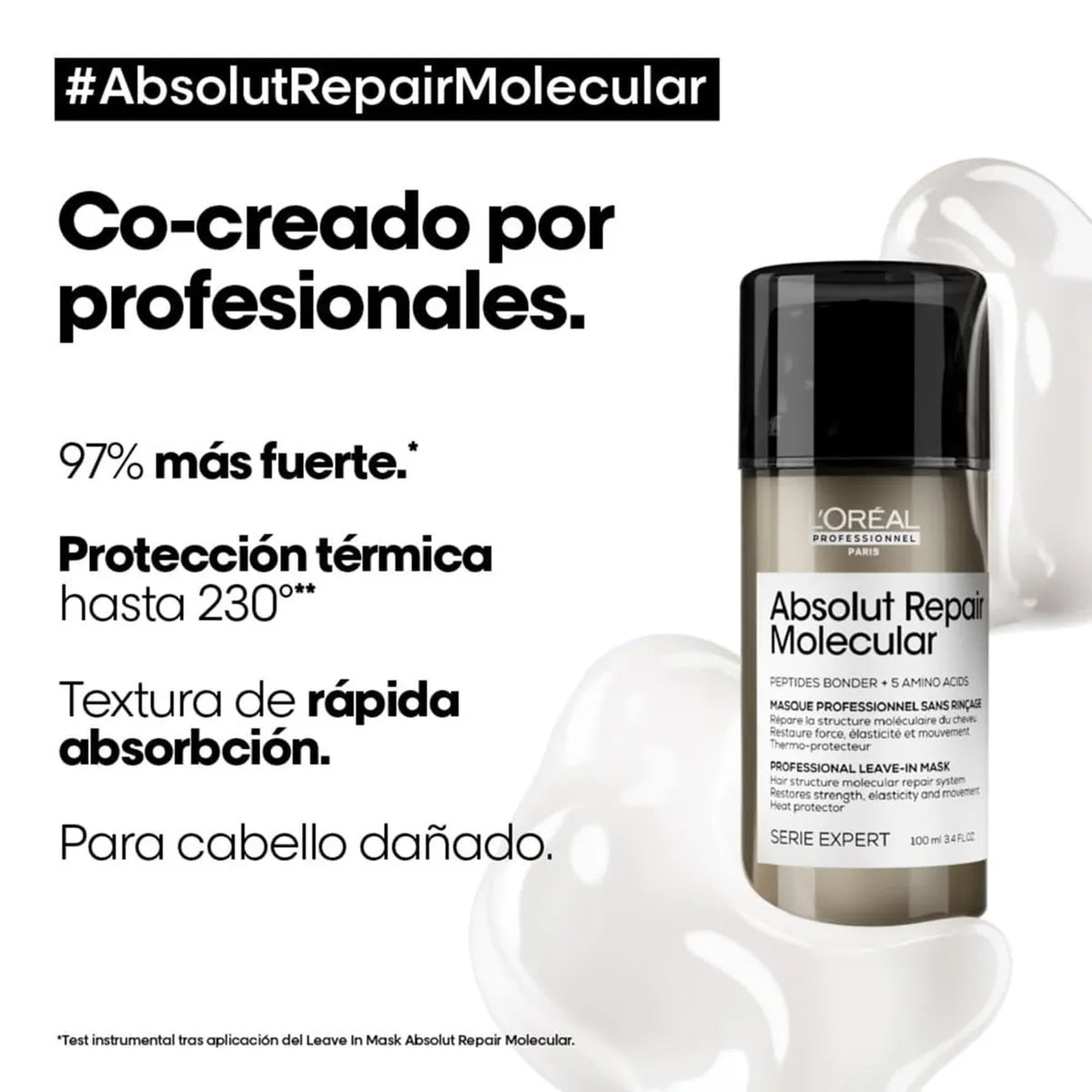L'Oréal Professionnel Absolut Repair Molecular Mascarilla Leave-In 100 ml Tratamiento Reparador Sin Enjuague para Cabello Dañado