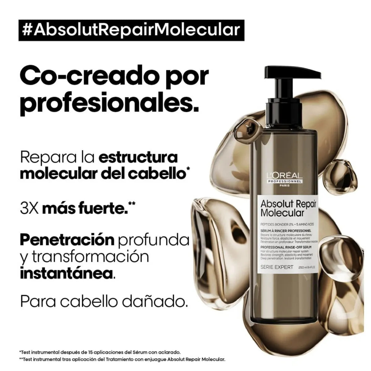 L'Oréal Professionnel Absolut Repair Molecular Sérum con Enjuague 250 ml Tratamiento Reparador para Cabello Dañado