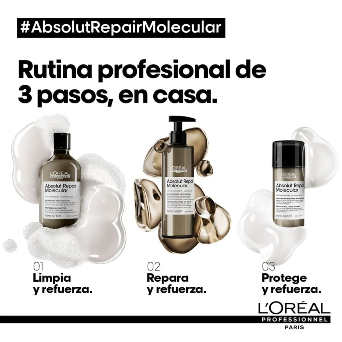 L'Oréal Professionnel Absolut Repair Molecular Sérum con Enjuague 250 ml Tratamiento Reparador para Cabello Dañado
